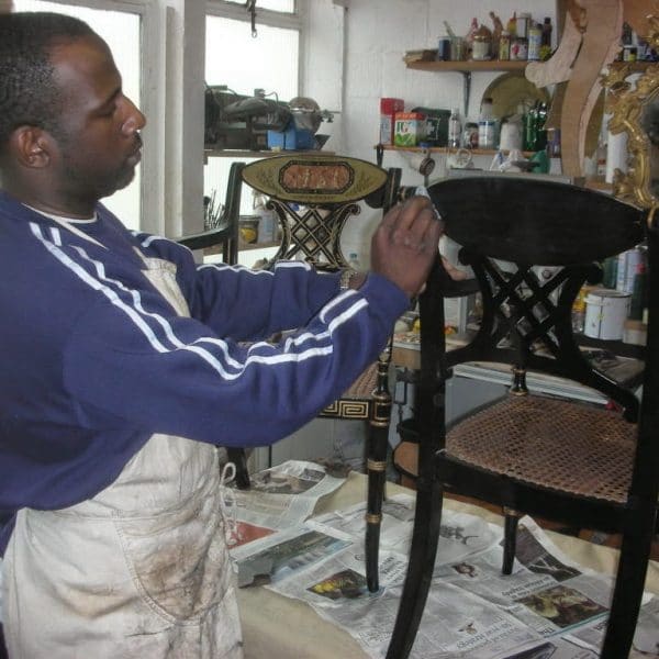 Finishing back of caned chair