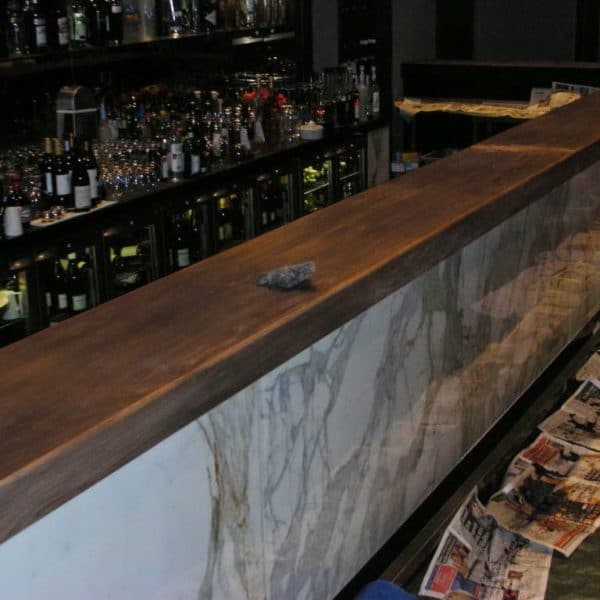 Lacquered bar top in London restaurant