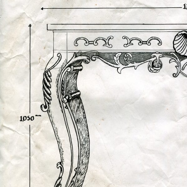 Private commission. Design concept of mahogany console table for Mayfair jewellers