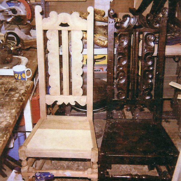 Copy of an oak Charles II highback dining chair