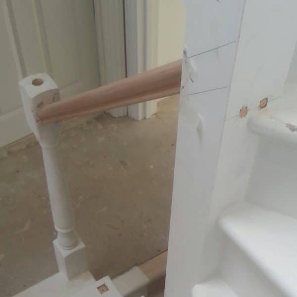 Brown mahogany bannister French polished by hand
